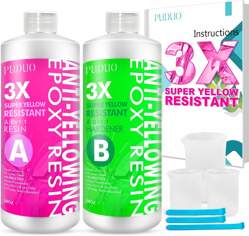 Puduo Epoxy Resin Crystal Clear Kit, Super Anti-Yellowing Craft Resin Epoxy 32OZ(16OZ Resin and 16OZ Hardener) for Art, Jewelry Making, Casting, Silicone Molds,Craft,Pigment by - Image 1
